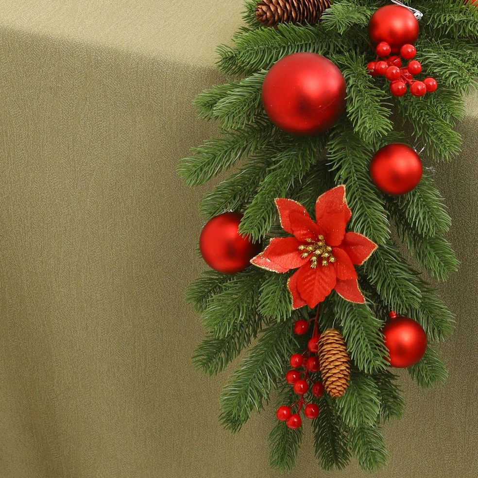 Guirlande de Noël 180 cm, décoration de Noël, vigne de fleurs artificielles de Noël avec accessoires, couronne de Noël, guirlande de Noël cryptée - Image 3