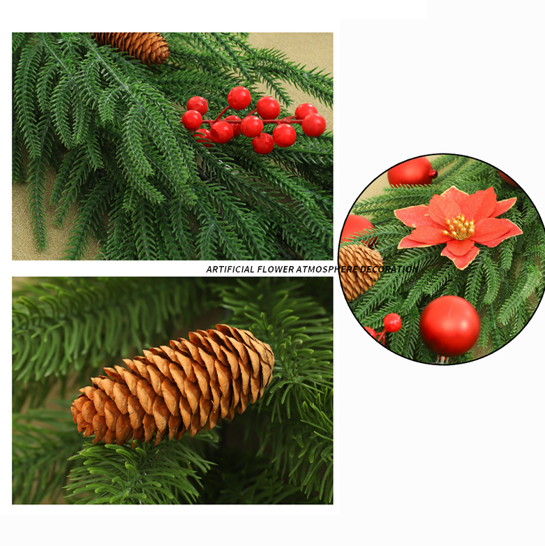 Guirlande de Noël 180 cm, décoration de Noël, vigne de fleurs artificielles de Noël avec accessoires, couronne de Noël, guirlande de Noël cryptée - Image 5