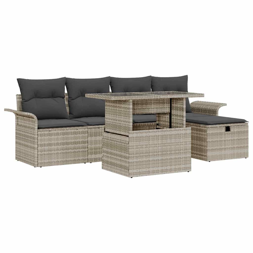ComfortXL - Ensemble Canapé Extérieur 6 pcs 5 Places en Poly Rotin avec Table Verre Gris Clair – ComfortXL Outdoor Living - Image 2