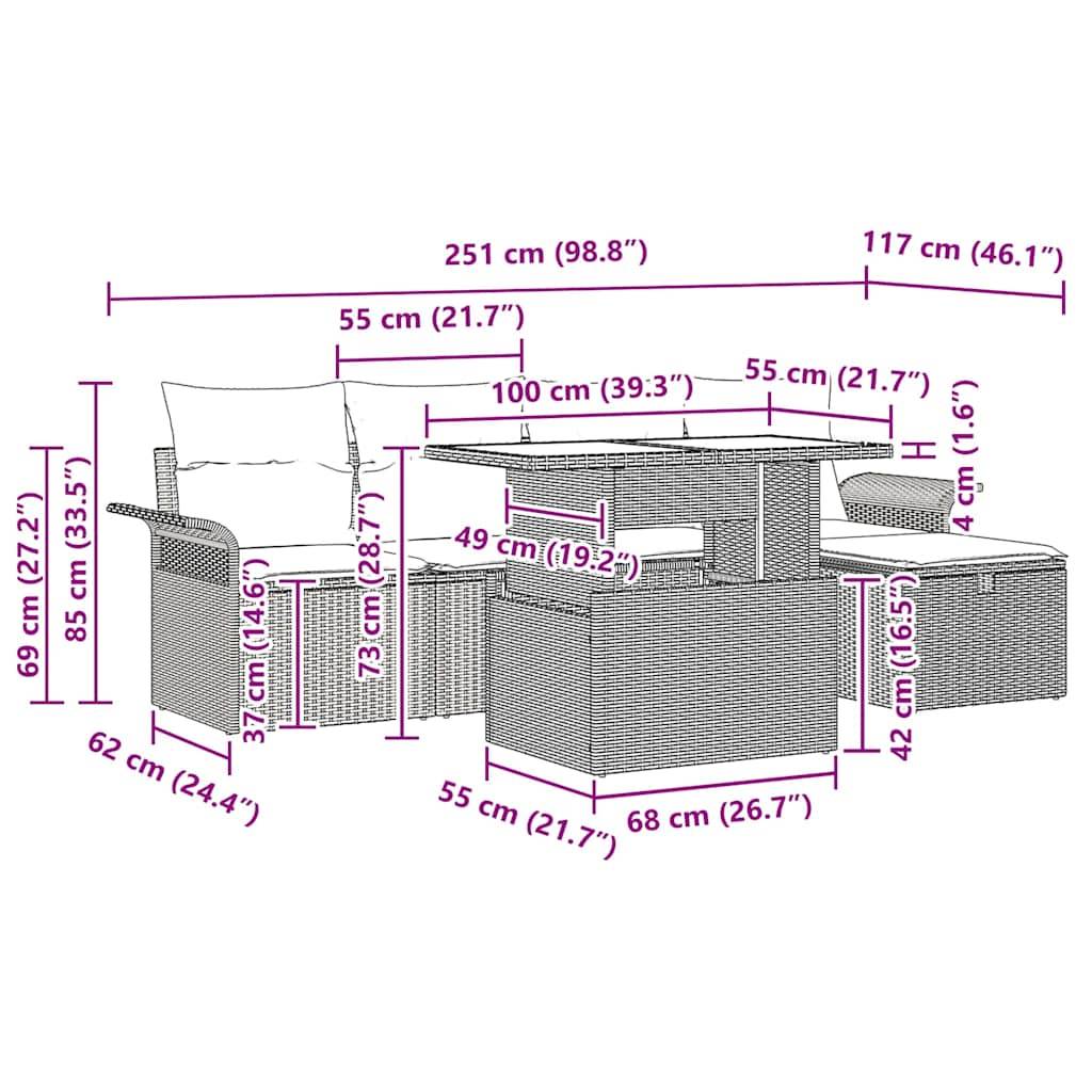 ComfortXL - Ensemble Canapé Extérieur 6 pcs 5 Places en Poly Rotin avec Table Verre Gris Clair – ComfortXL Outdoor Living - Image 4