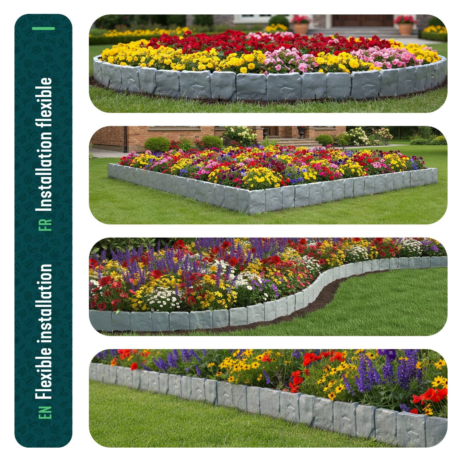 Vounot - Bordure de jardin plastique PP imitation pierre 20m gris clair - Image 6