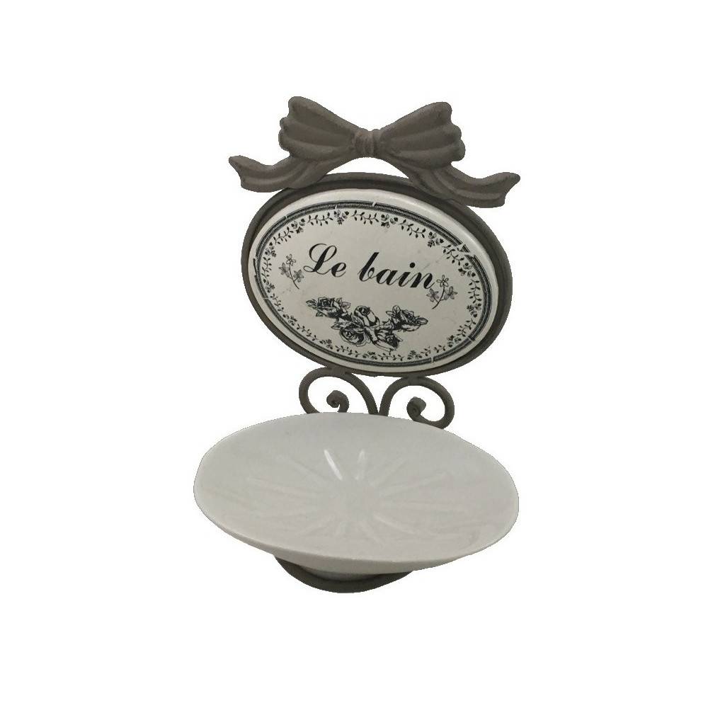 Chemin De Campagne - ~ Porte savon en fer et porcelaine gris et blanc 19 x 13 cm Chemin de campagne