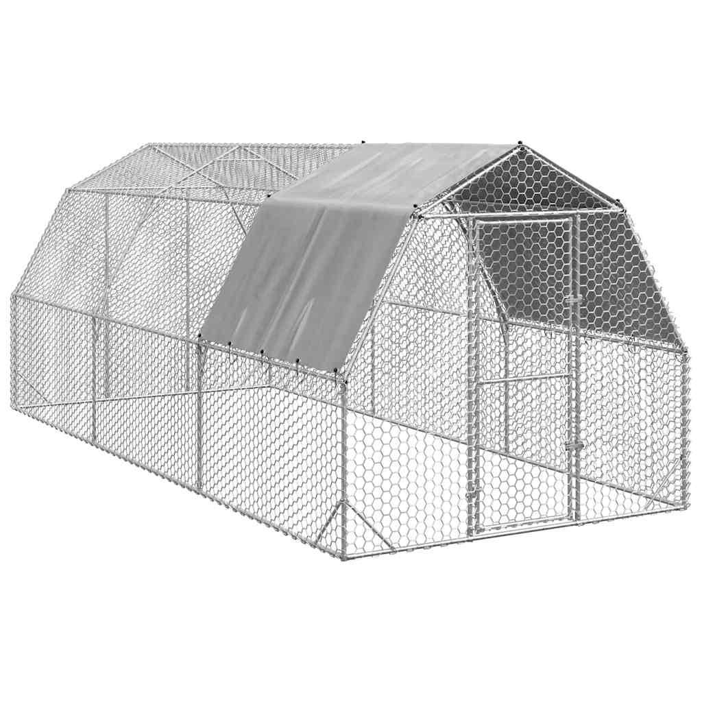Volière poulailler 15 m² acier galvanisé avec bâche de toit pour jardin Argent – ComfortXL Outdoor Living - Image 1