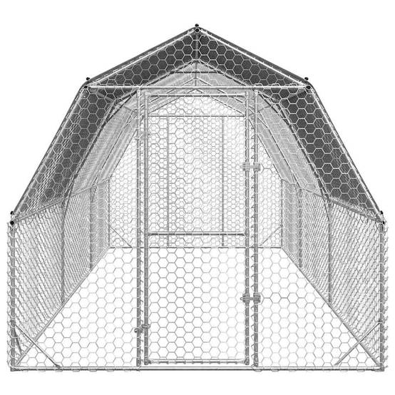 Volière poulailler 15 m² acier galvanisé avec bâche de toit pour jardin Argent – ComfortXL Outdoor Living - Image 3