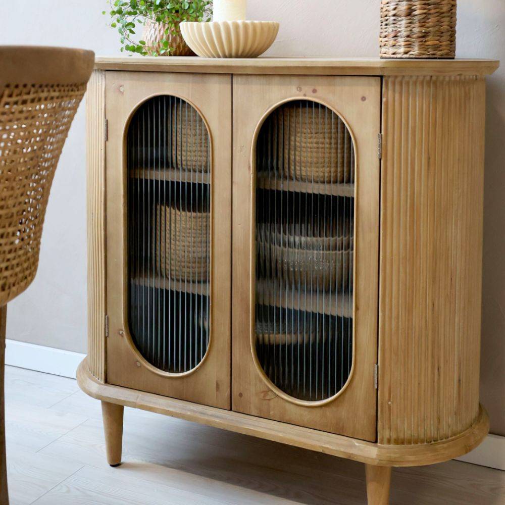 Chemin De Campagne - Buffet 2 portes en bois de pin cannelé et verre 90 x 40 x 85 cm Chemin de campagne - Image 2
