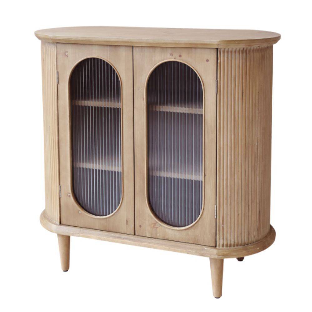 Chemin De Campagne - Buffet 2 portes en bois de pin cannelé et verre 90 x 40 x 85 cm Chemin de campagne - Image 1
