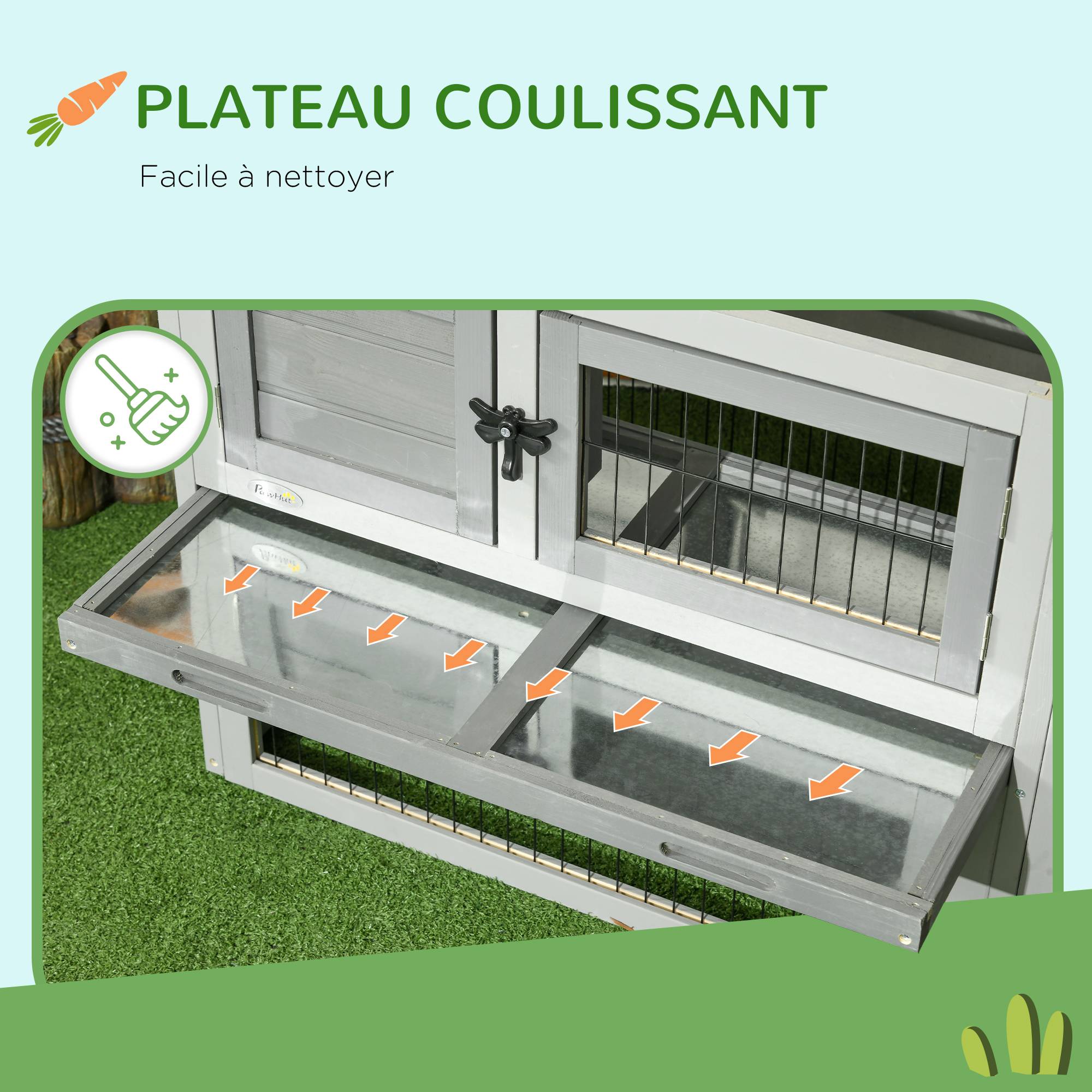 Clapier de sol cage à lapin cottage niche supérieure avec rampe enclos extérieur 150 x 52 x 68 cm gris - Image 8
