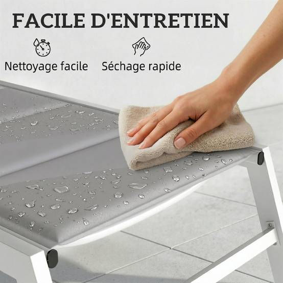 Transat aluminium léger jardin dossier rembourré 181x64x90cm gris clair - ComfortXL Outdoor Living - Image 9