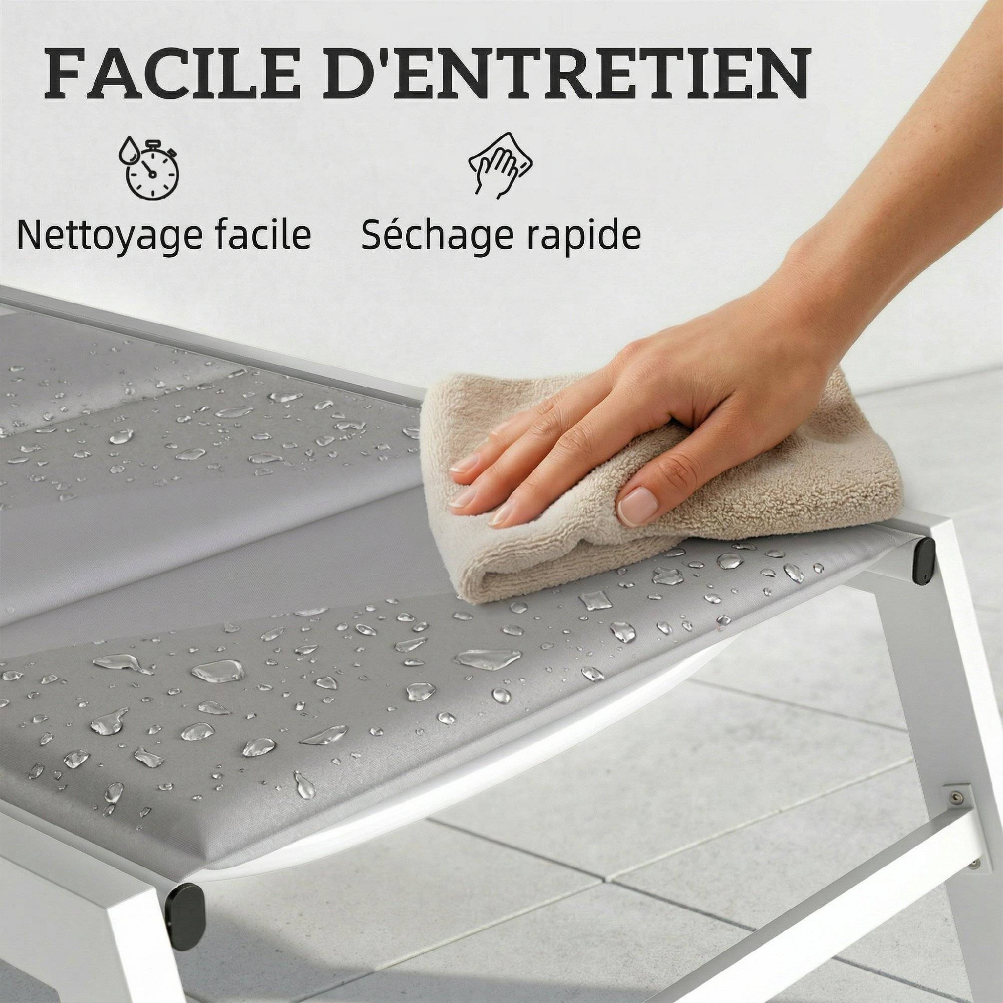 Transat aluminium léger jardin dossier rembourré 181x64x90cm gris clair - ComfortXL Outdoor Living - Image 9