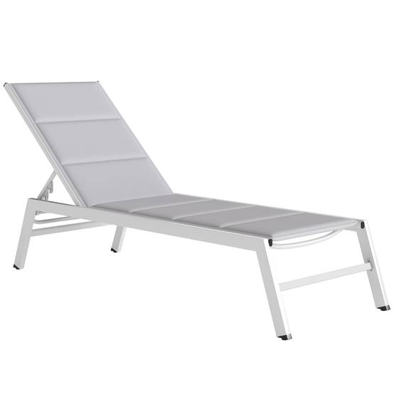 Transat aluminium léger jardin dossier rembourré 181x64x90cm gris clair - ComfortXL Outdoor Living - Image 1