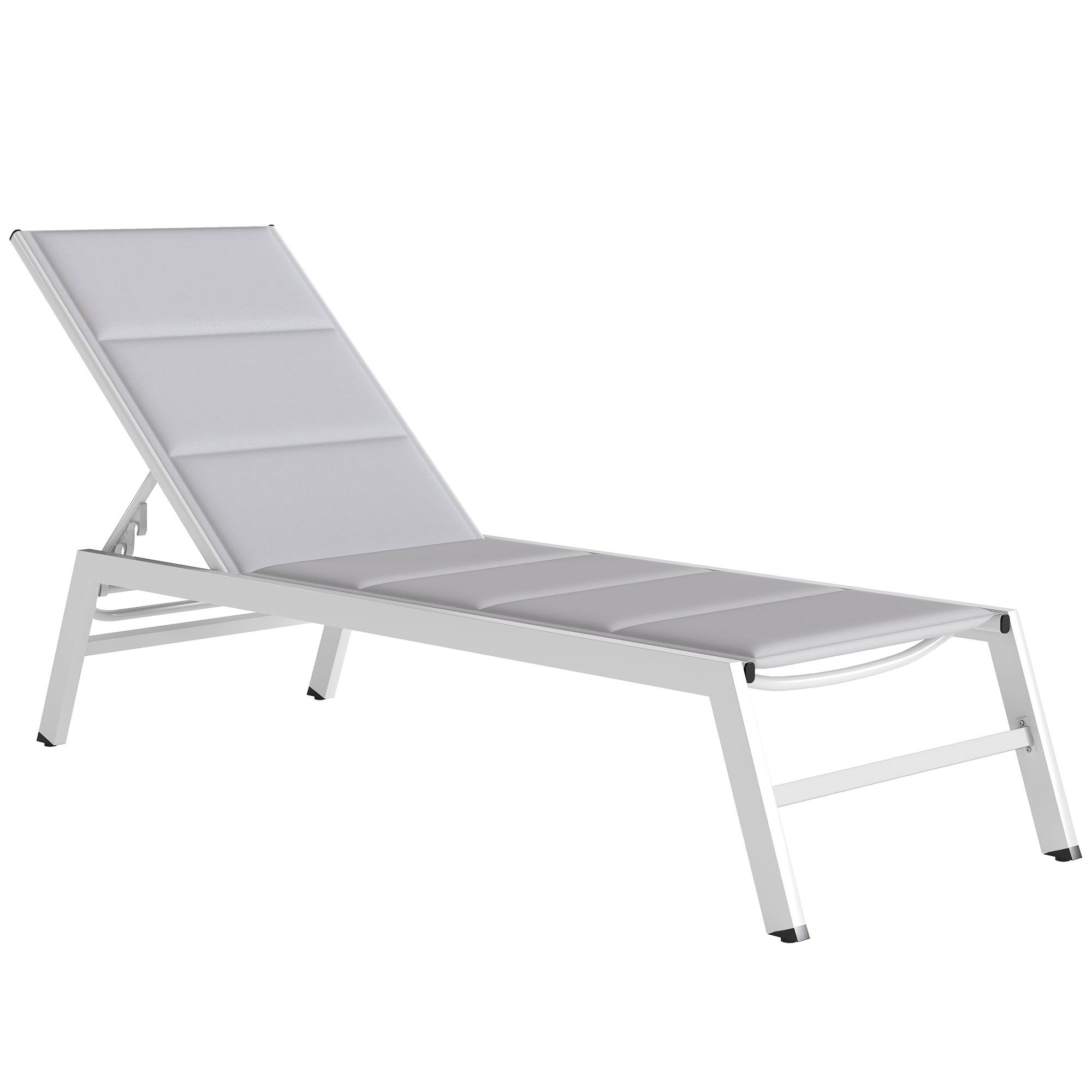 Transat aluminium léger jardin dossier rembourré 181x64x90cm gris clair - ComfortXL Outdoor Living - Image 1