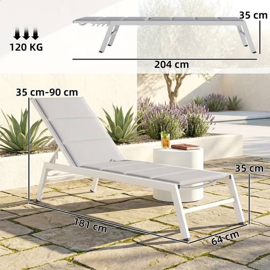 Transat aluminium léger jardin dossier rembourré 181x64x90cm gris clair - ComfortXL Outdoor Living - Image 5