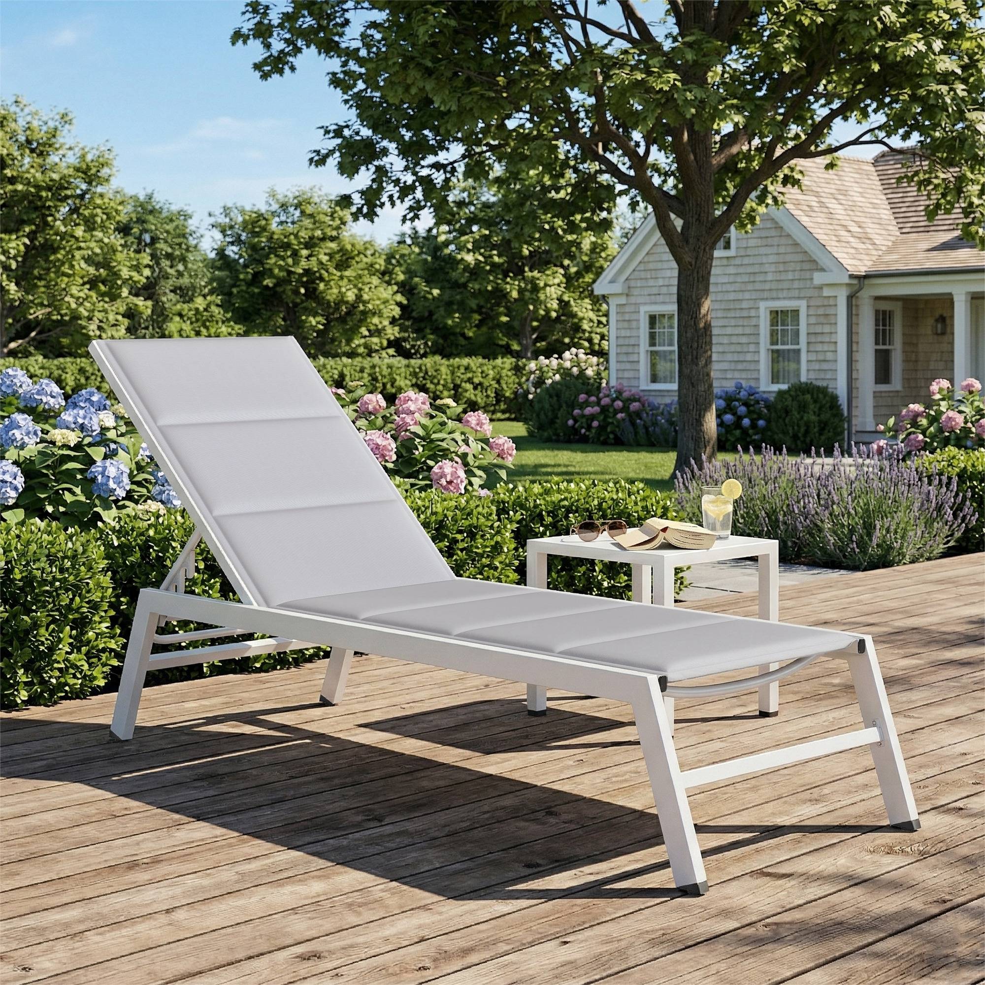 Transat aluminium léger jardin dossier rembourré 181x64x90cm gris clair - ComfortXL Outdoor Living - Image 4