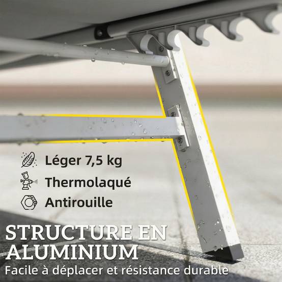 Transat aluminium léger jardin dossier rembourré 181x64x90cm gris clair - ComfortXL Outdoor Living - Image 7