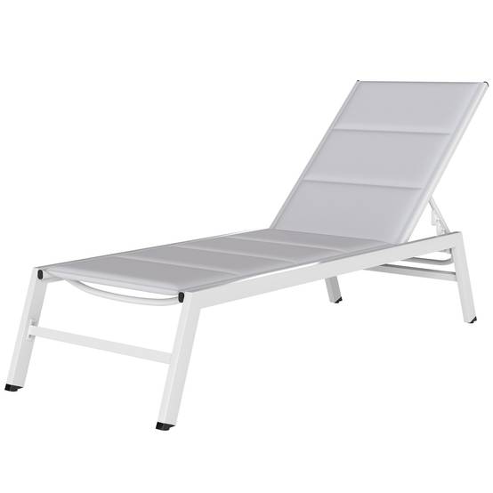 Transat aluminium léger jardin dossier rembourré 181x64x90cm gris clair - ComfortXL Outdoor Living - Image 2