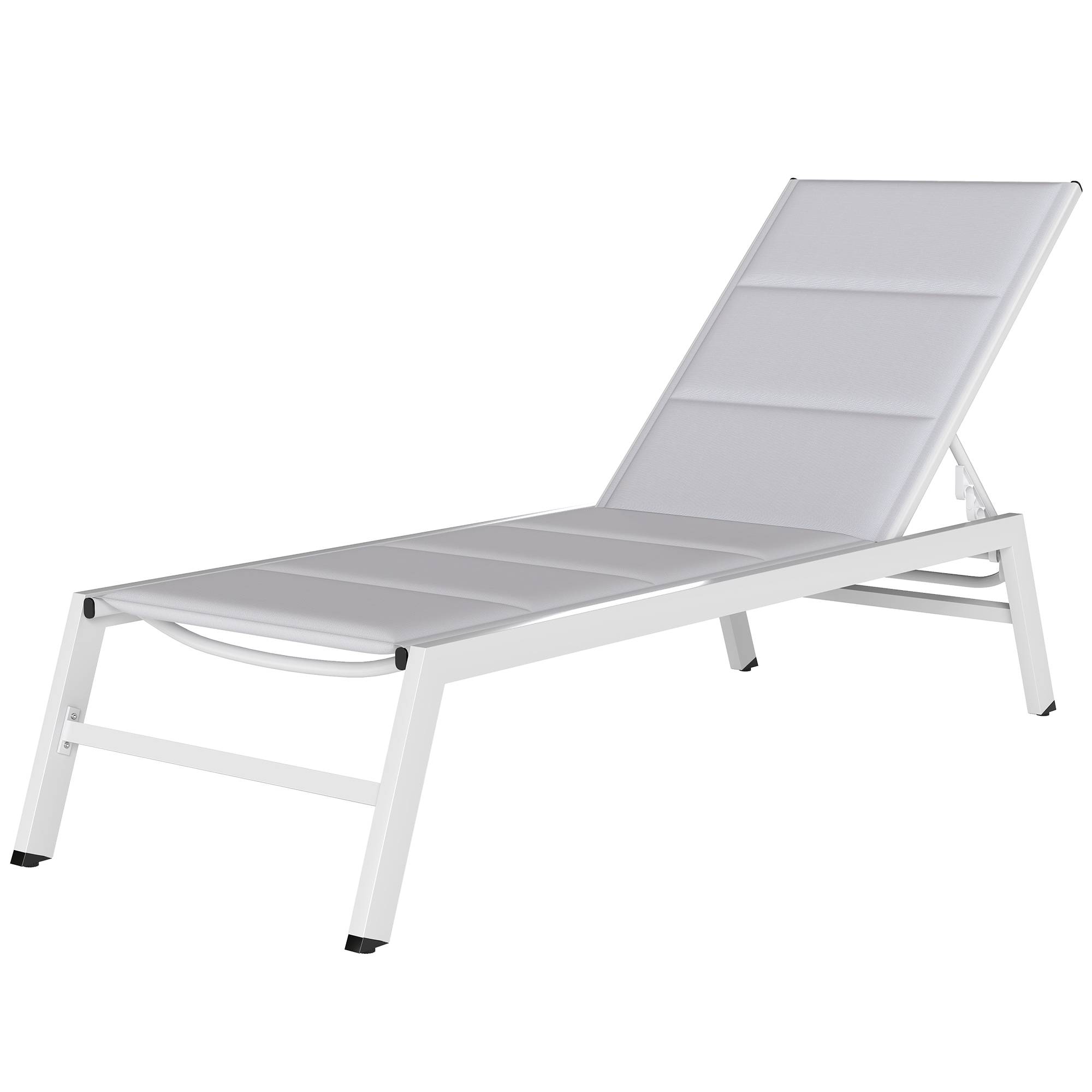 Transat aluminium léger jardin dossier rembourré 181x64x90cm gris clair - ComfortXL Outdoor Living - Image 2