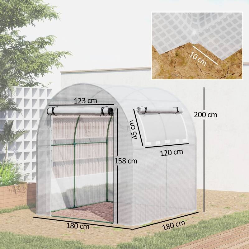 Serre de Jardin Tunnel Acier Bâche PE Plantes Légumes Porte Fenêtres Enroulables 180x180x200cm Blanc - ComfortXL Outdoor Living - Image 3