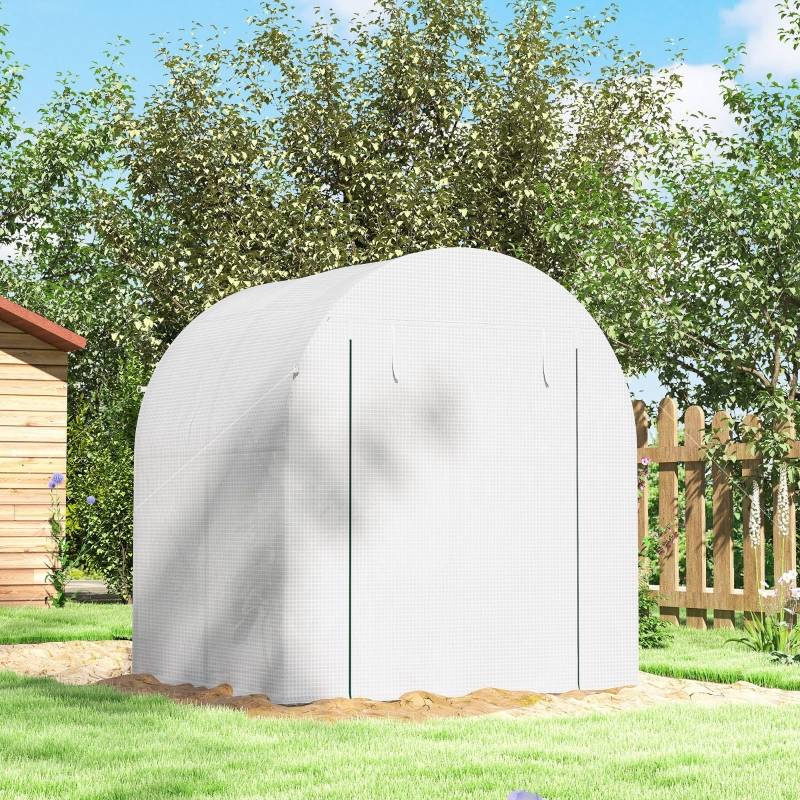 Serre de Jardin Tunnel Acier Bâche PE Plantes Légumes Porte Fenêtres Enroulables 180x180x200cm Blanc - ComfortXL Outdoor Living - Image 8