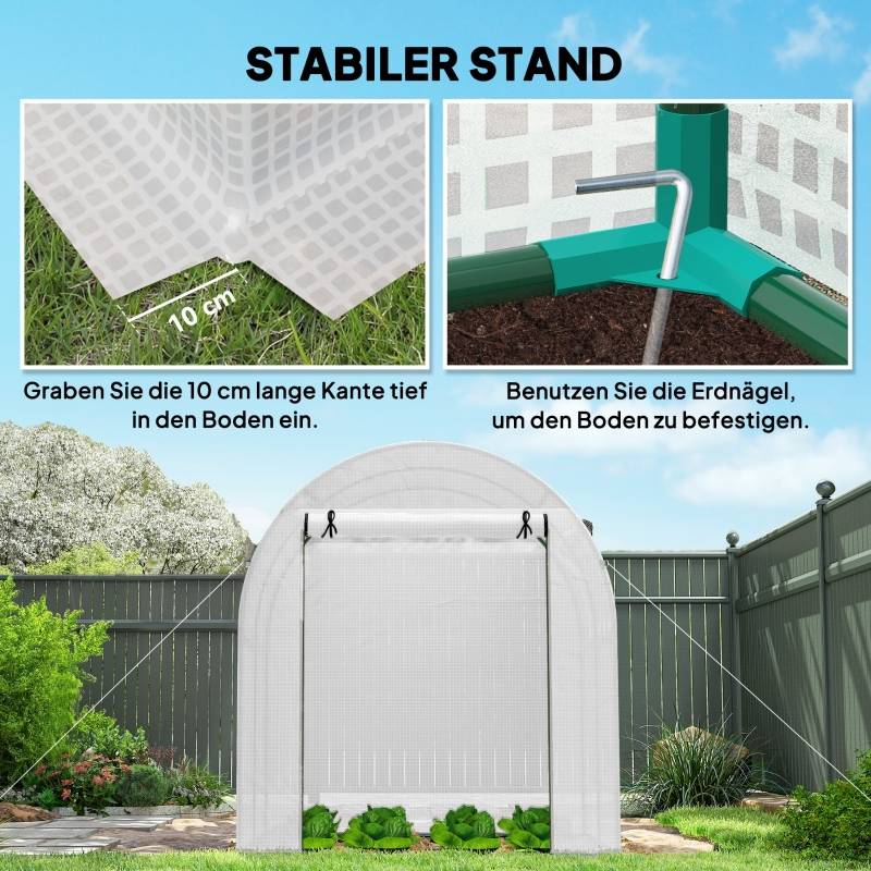 Serre de Jardin Tunnel Acier Bâche PE Plantes Légumes Porte Fenêtres Enroulables 180x180x200cm Blanc - ComfortXL Outdoor Living - Image 5