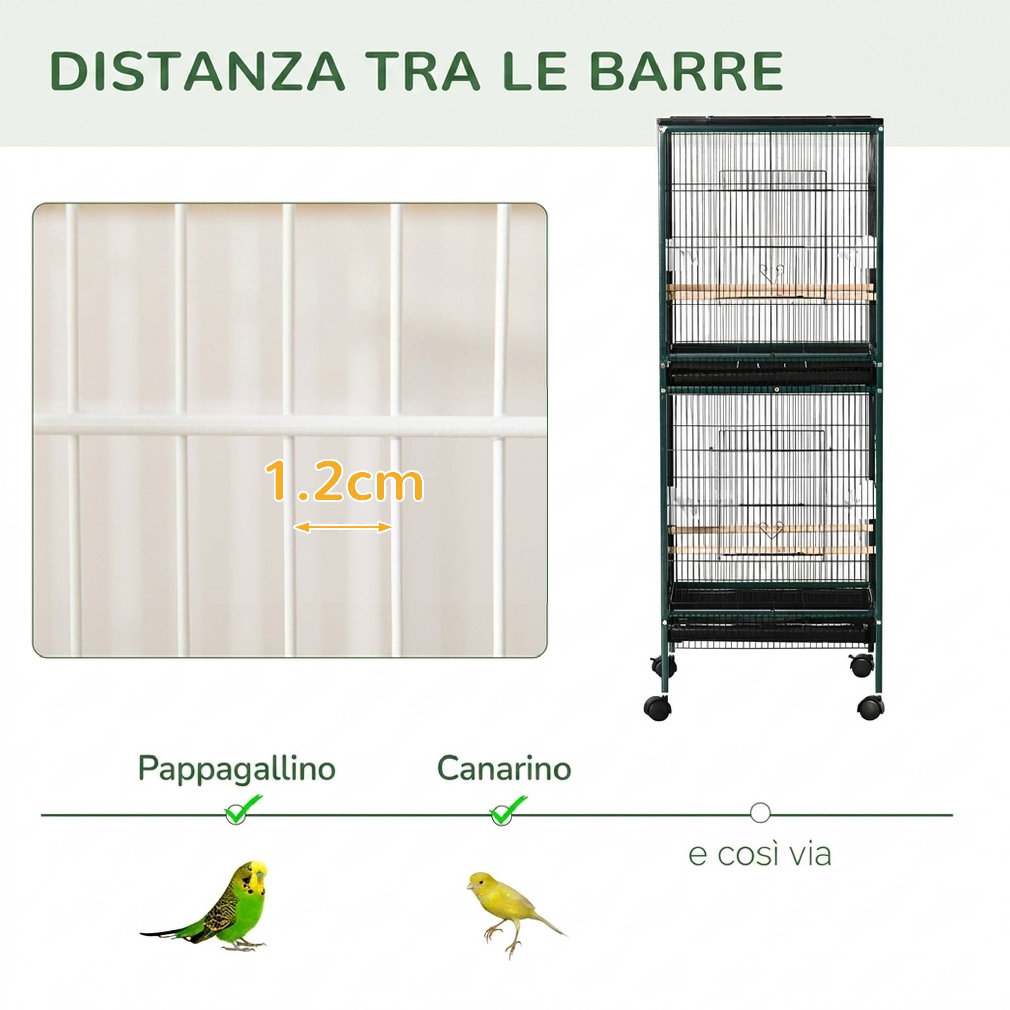 Cage volière intérieure pour oiseaux avec roues et plateaux extractibles, 51,5x50x140 cm, vert foncé - Image 9
