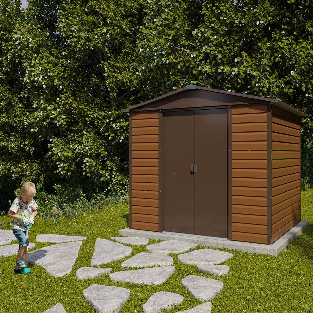 Yardmaster - Abri de jardin métal imitation bois 4,20 m2 Yardmaster + kit d'ancrage - Image 1