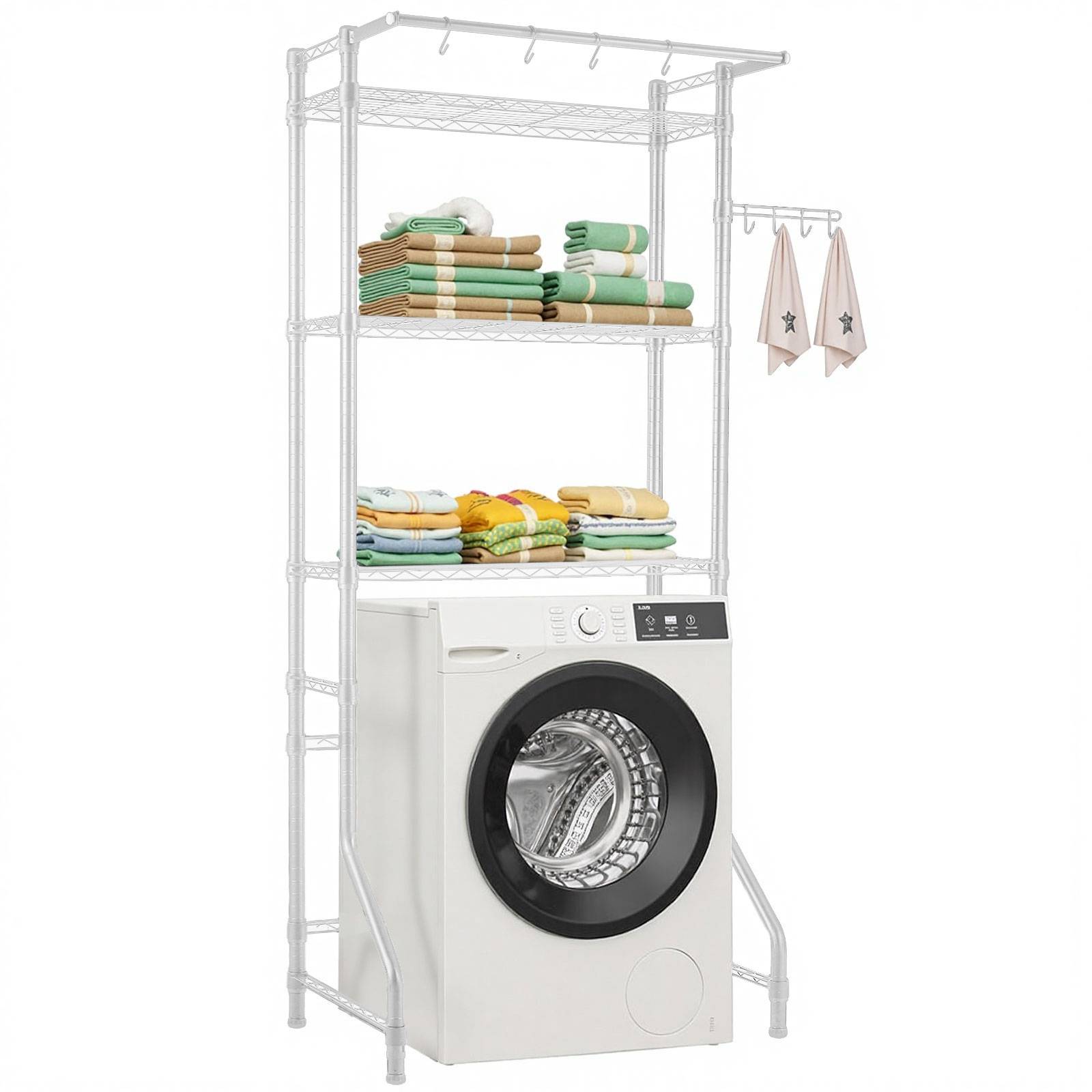 VEVOR Étagère rangement lave-linge/sèche-linge 3 niveaux, étendoir, gain place, blanc. - Image 1