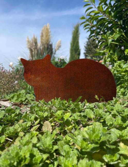 Chat Allongé Métal Acier Corten Brut 25cm - madecoupesurmesure - Image 1