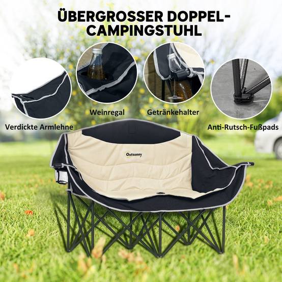 Chaise de camping double tissu Oxford plein air pêche porte-gobelets 143x50x90cm kaki - ComfortXL Outdoor Living - Image 6