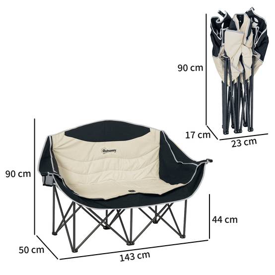 Chaise de camping double tissu Oxford plein air pêche porte-gobelets 143x50x90cm kaki - ComfortXL Outdoor Living - Image 5