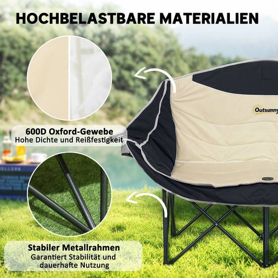 Chaise de camping double tissu Oxford plein air pêche porte-gobelets 143x50x90cm kaki - ComfortXL Outdoor Living - Image 7