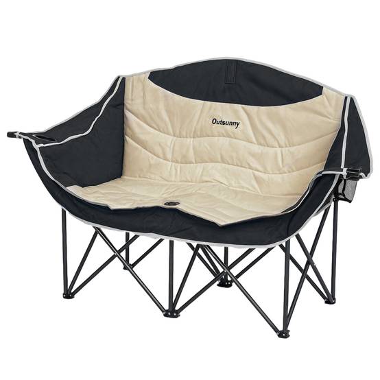 Chaise de camping double tissu Oxford plein air pêche porte-gobelets 143x50x90cm kaki - ComfortXL Outdoor Living - Image 2