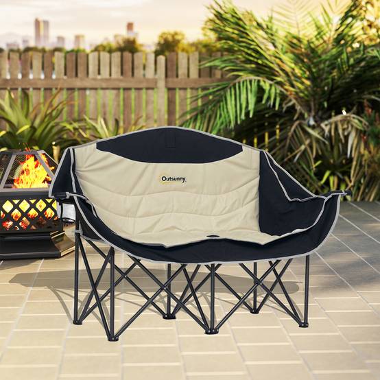 Chaise de camping double tissu Oxford plein air pêche porte-gobelets 143x50x90cm kaki - ComfortXL Outdoor Living - Image 10