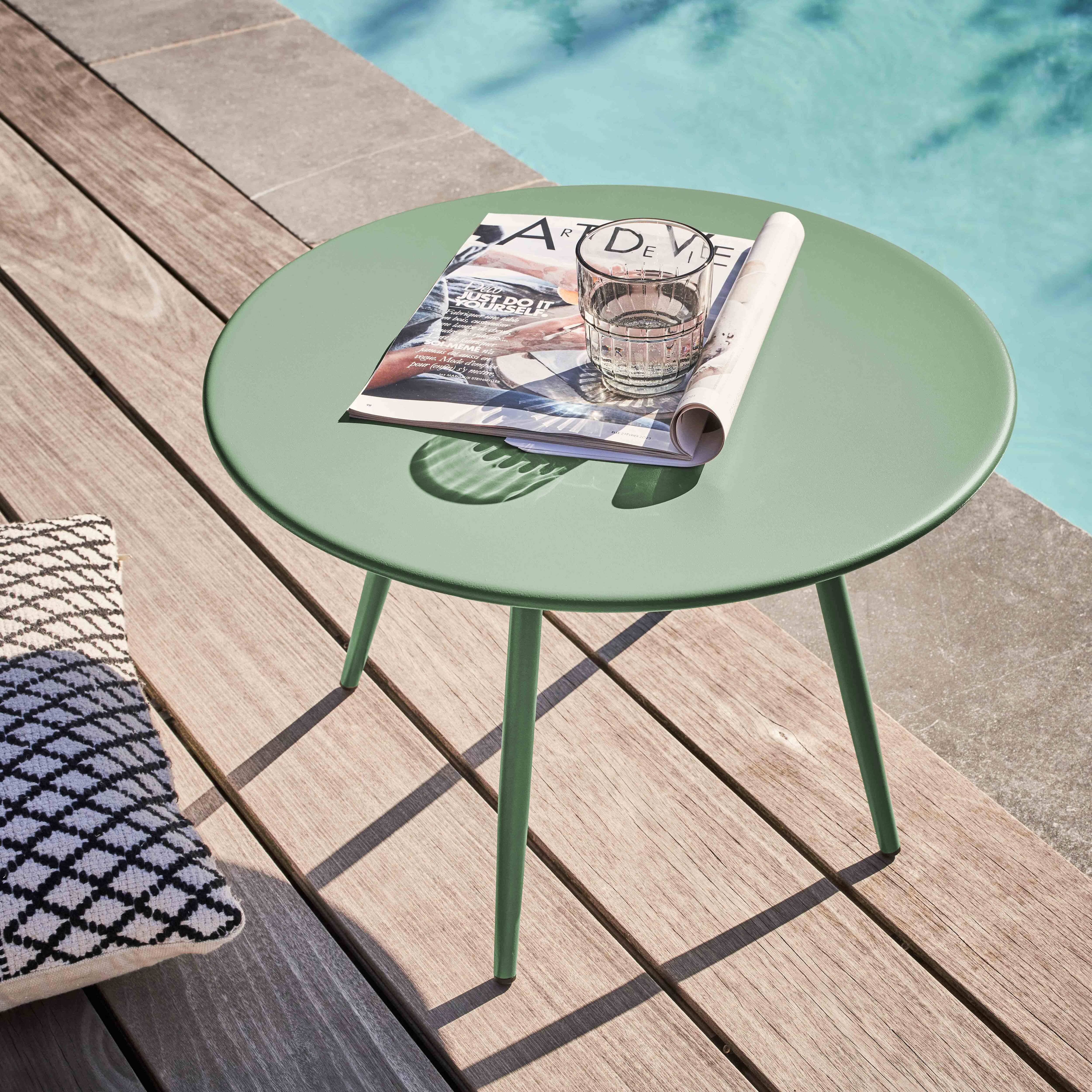 Oviala - Table basse de jardin ronde en métal vert sauge 50 cm Palavas - Oviala - Image 2