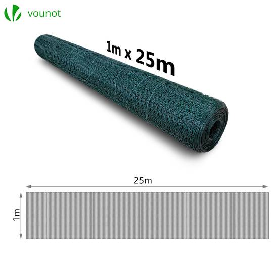 VOUNOT® Grillage métallique gainé de PVC vert - Maille 13mm - 1x25M - Filet de clôture pour poulailler - Image 7