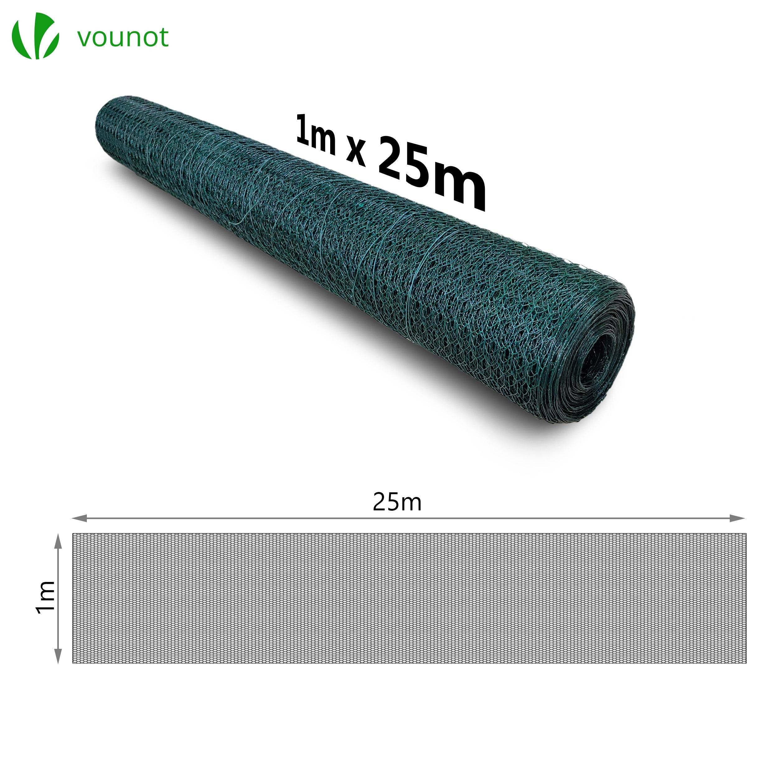 VOUNOT® Grillage métallique gainé de PVC vert - Maille 13mm - 1x25M - Filet de clôture pour poulailler - Image 7