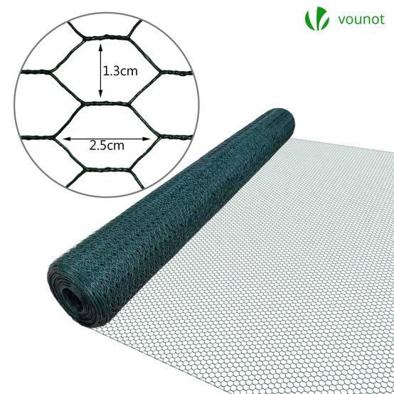 VOUNOT® Grillage métallique gainé de PVC vert - Maille 13mm - 1x25M - Filet de clôture pour poulailler - Image 2