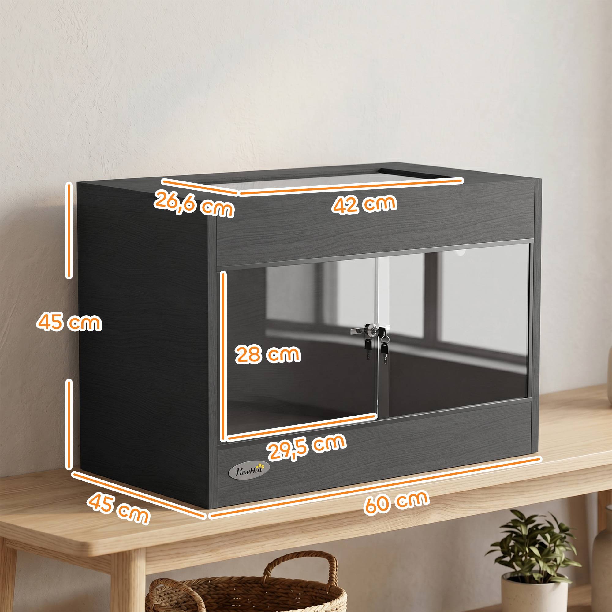 Vivarium surélevé 60×45×32cm noir, double serrure, parois vitrées - Image 5