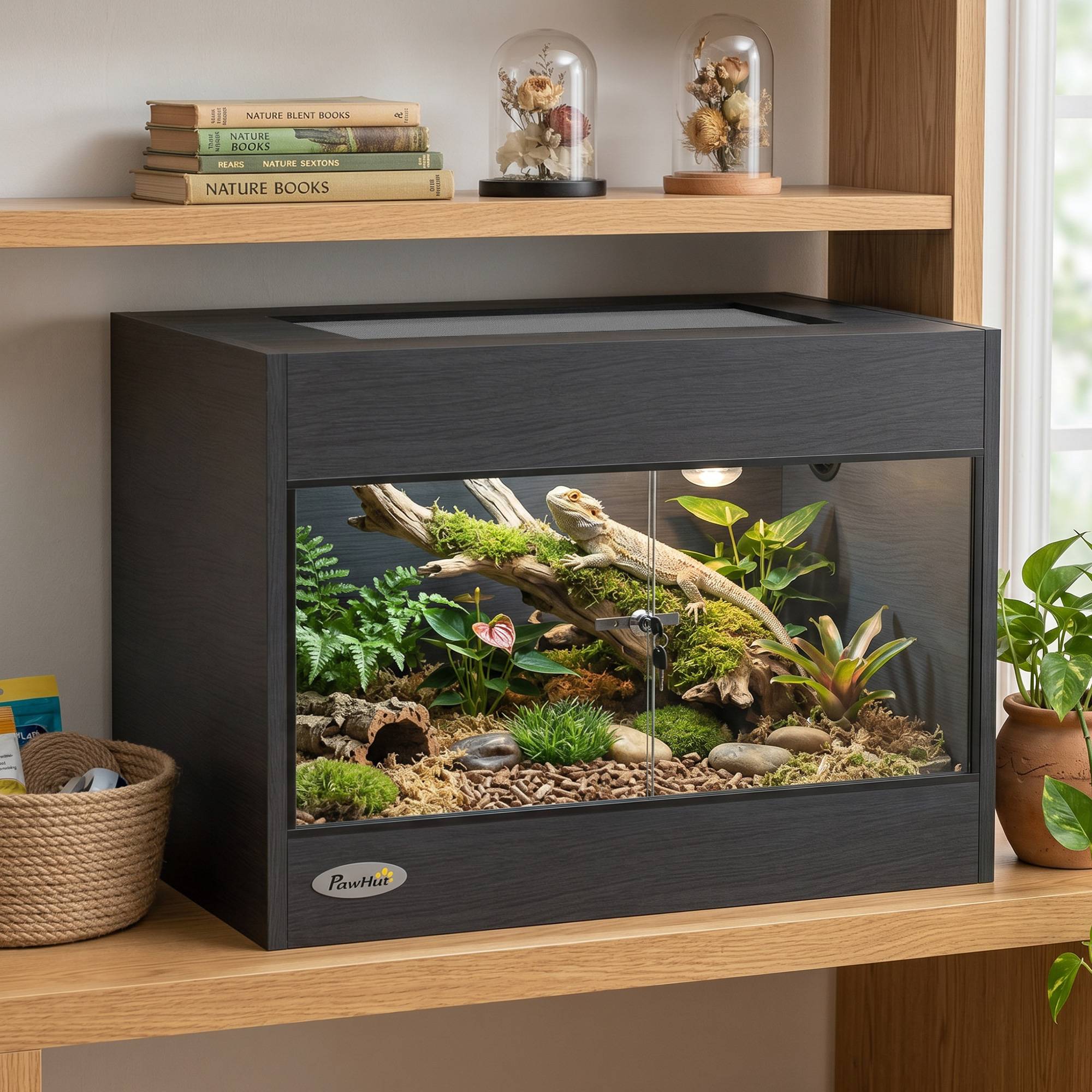Vivarium surélevé 60×45×32cm noir, double serrure, parois vitrées - Image 4