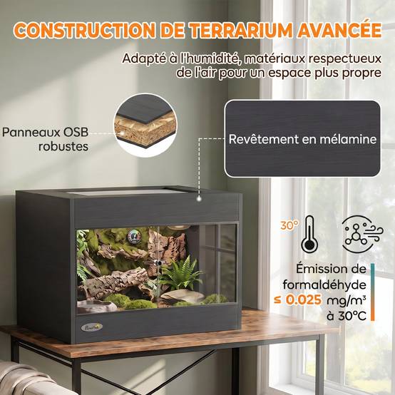 Vivarium surélevé 60×45×32cm noir, double serrure, parois vitrées - Image 6