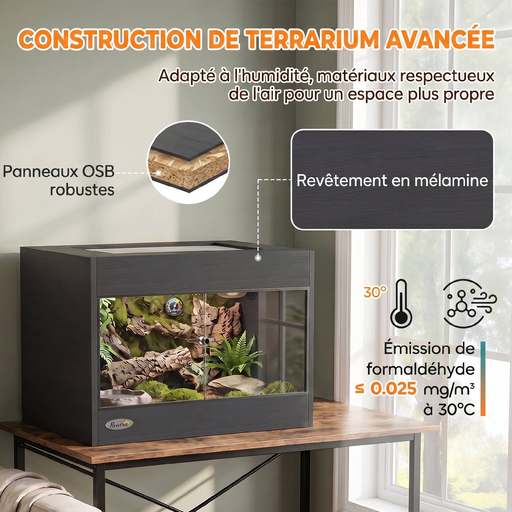 Vivarium surélevé 60×45×32cm noir, double serrure, parois vitrées - Image 6