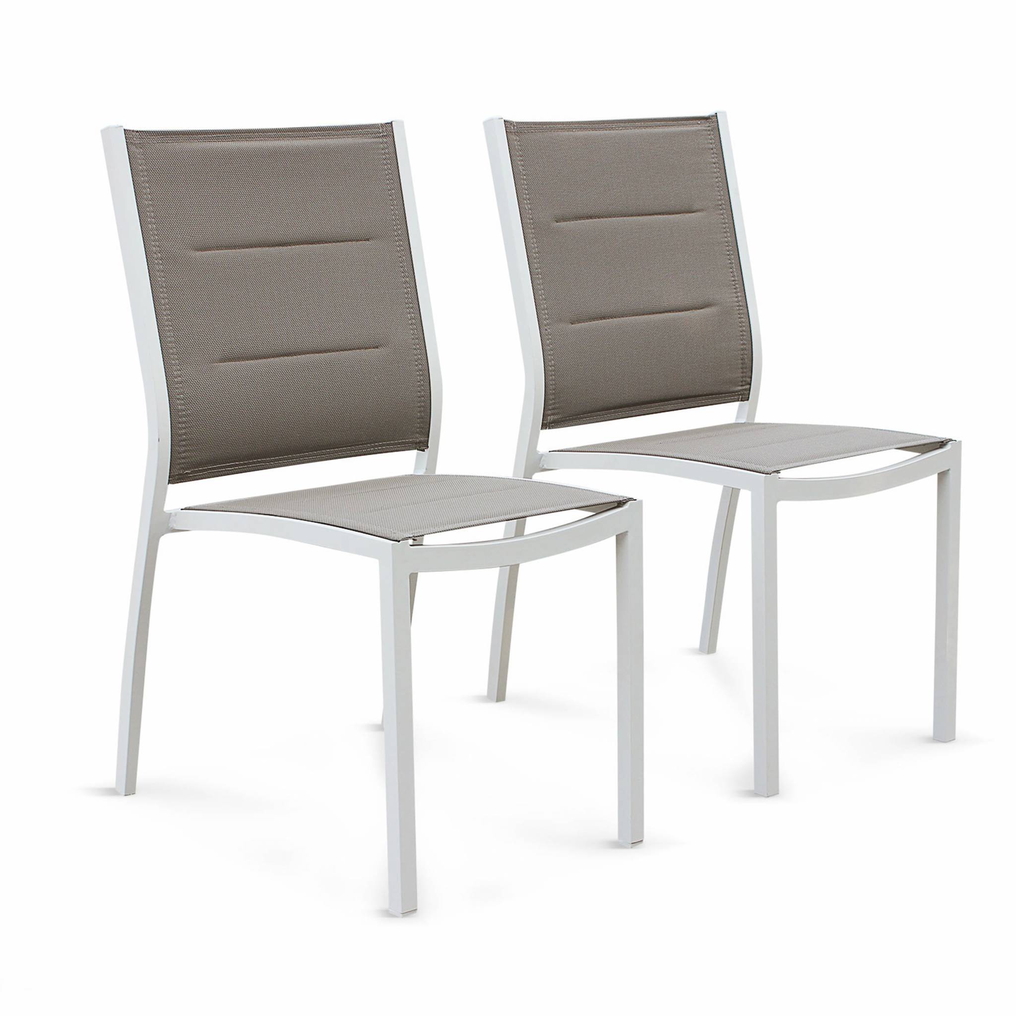 sweeek - Table de jardin extensible aluminium + 8 assises - Chicago Blanc / Taupe - Table extensible 175/245cm avec rallonge et 8 assises en textilène | sweeek - Image 6