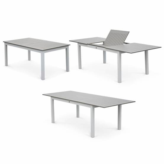 sweeek - Table de jardin extensible aluminium + 8 assises - Chicago Blanc / Taupe - Table extensible 175/245cm avec rallonge et 8 assises en textilène | sweeek - Image 4