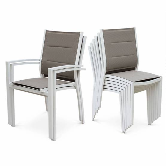 sweeek - Table de jardin extensible aluminium + 8 assises - Chicago Blanc / Taupe - Table extensible 175/245cm avec rallonge et 8 assises en textilène | sweeek - Image 7