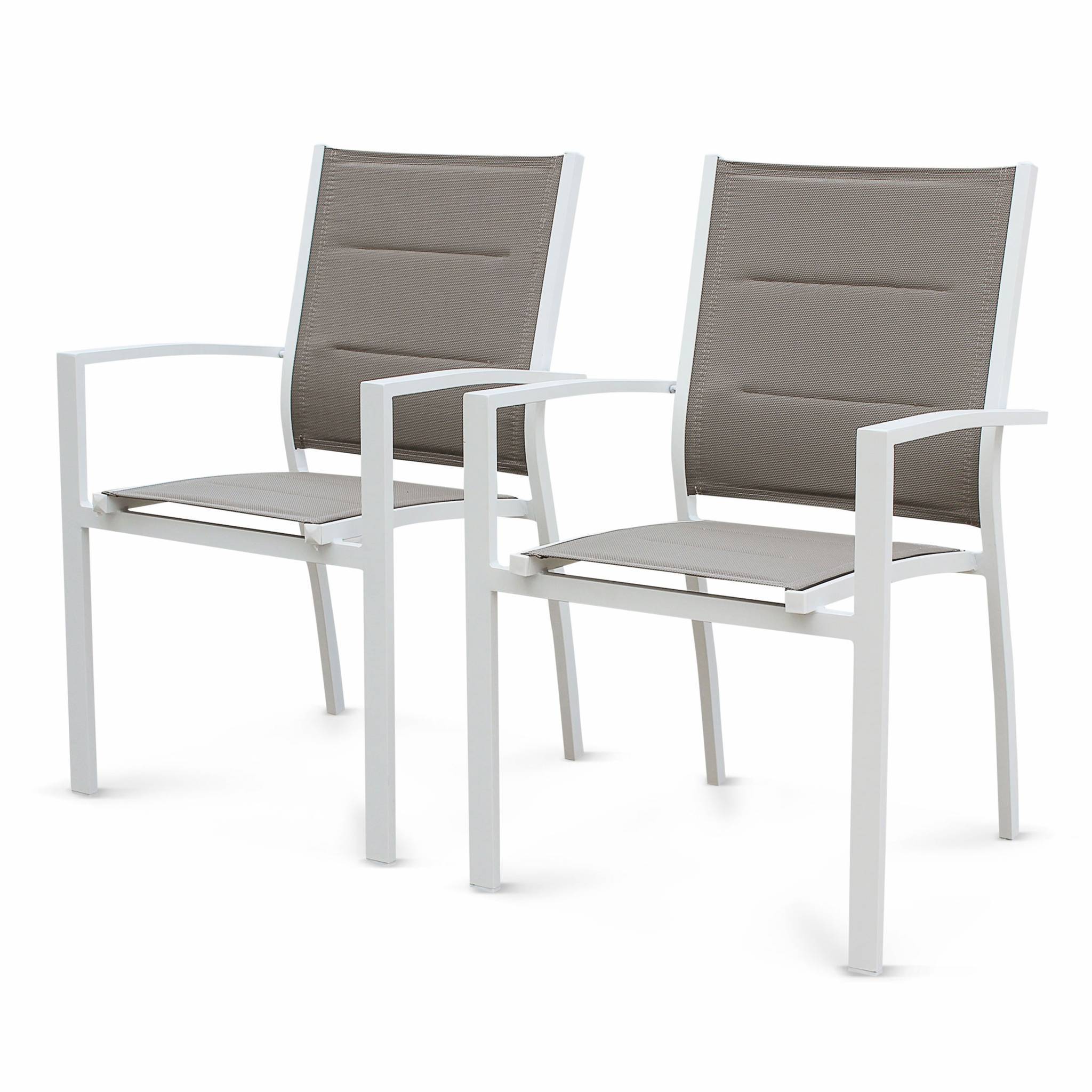 sweeek - Table de jardin extensible aluminium + 8 assises - Chicago Blanc / Taupe - Table extensible 175/245cm avec rallonge et 8 assises en textilène | sweeek - Image 5