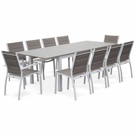 sweeek - Table de jardin extensible aluminium + 8 assises - Chicago Blanc / Taupe - Table extensible 175/245cm avec rallonge et 8 assises en textilène | sweeek - Image 3