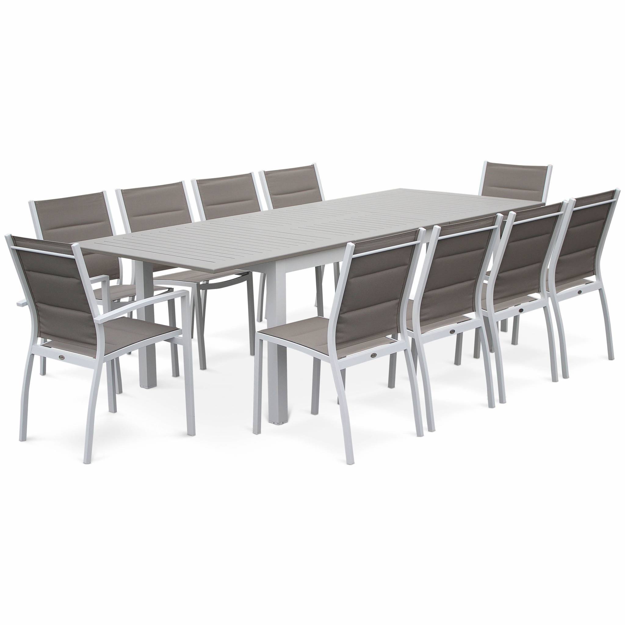 sweeek - Table de jardin extensible aluminium + 8 assises - Chicago Blanc / Taupe - Table extensible 175/245cm avec rallonge et 8 assises en textilène | sweeek - Image 3
