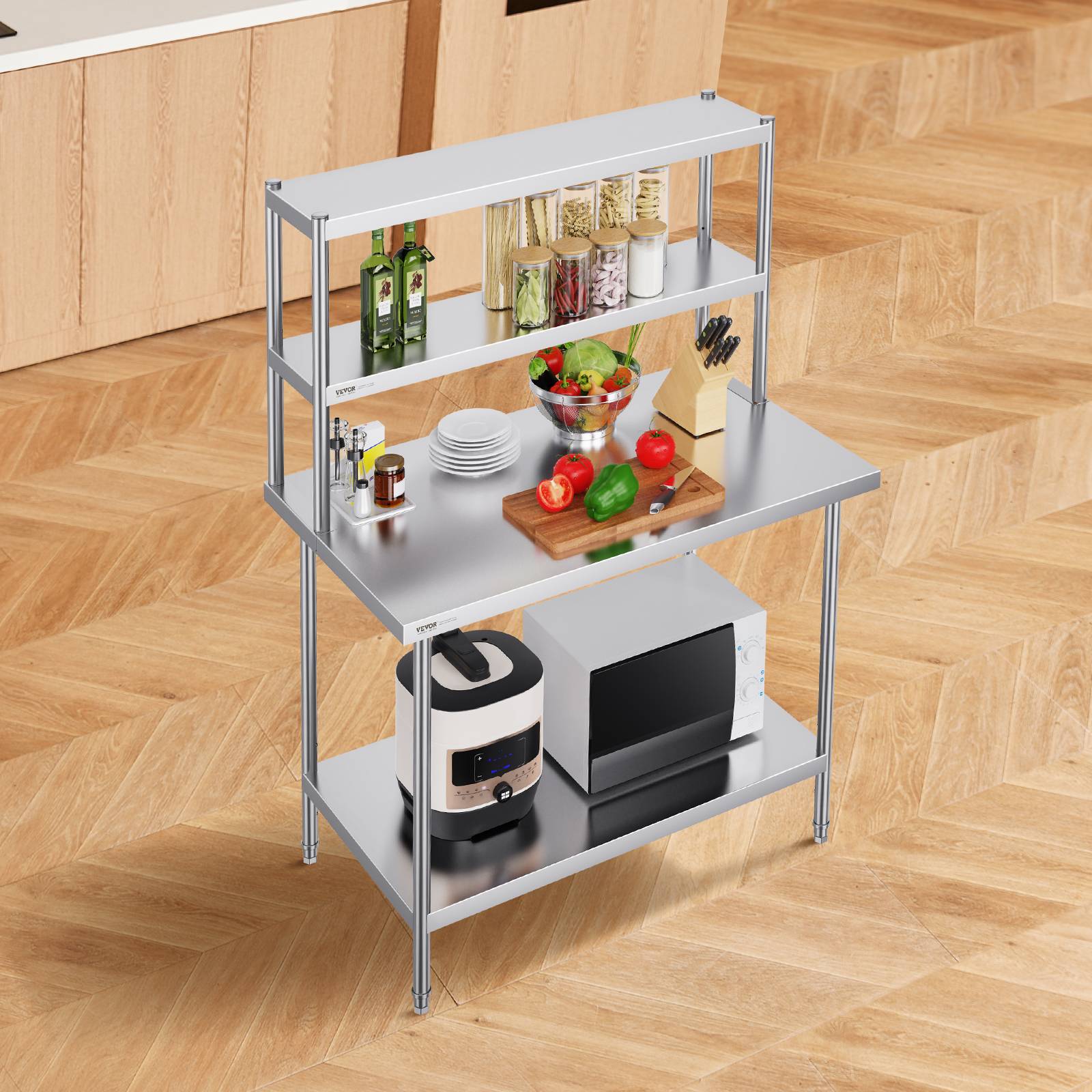 Vevor - VEVOR Étagère deux niveaux réglable acier inoxydable surélevée 12x48 pouces pour tables préparation de cuisine. - Image 8