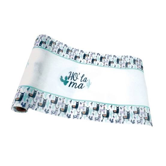 Chemin de Table Jetable "Ho'lama" 28cmx5m Bleu & Blanc