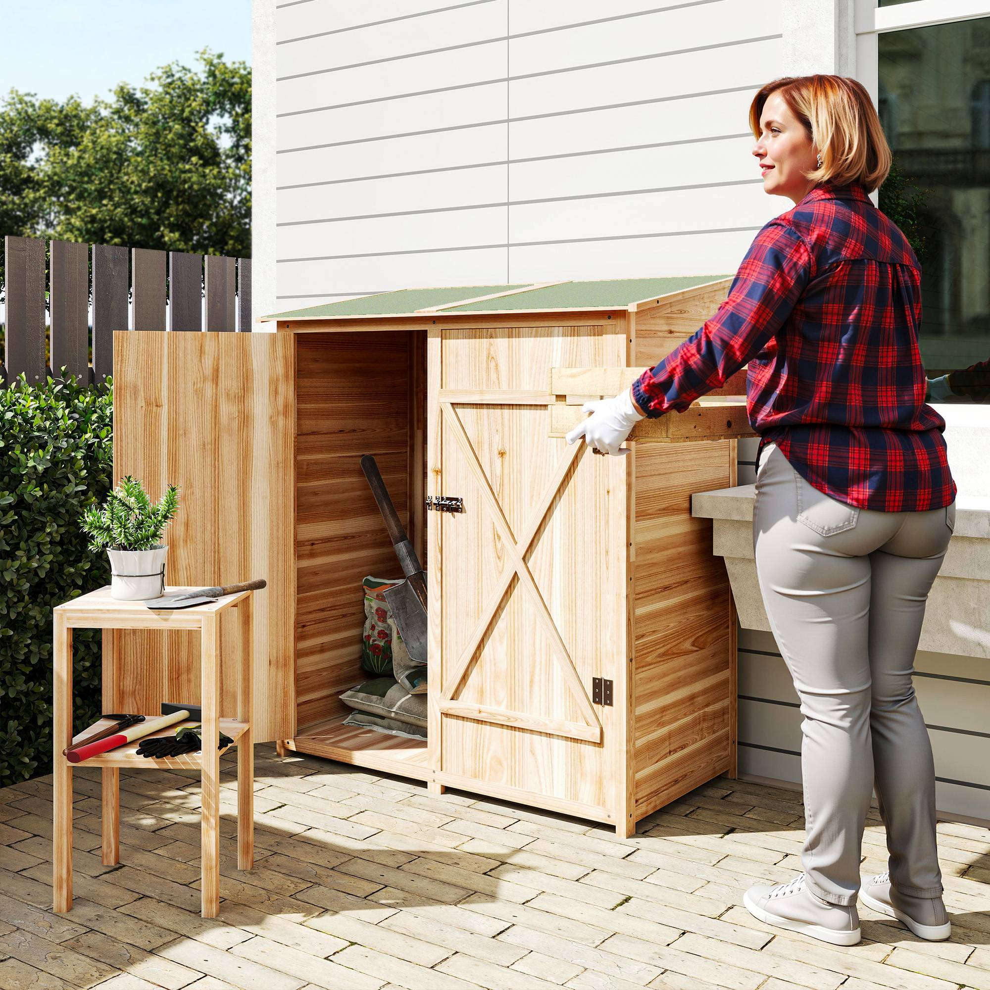 ComfortXL - Abri de jardin épicéa 2 portes toit bitumé rangement extérieur 140x75x157cm - ComfortXL Outdoor Living - Image 10