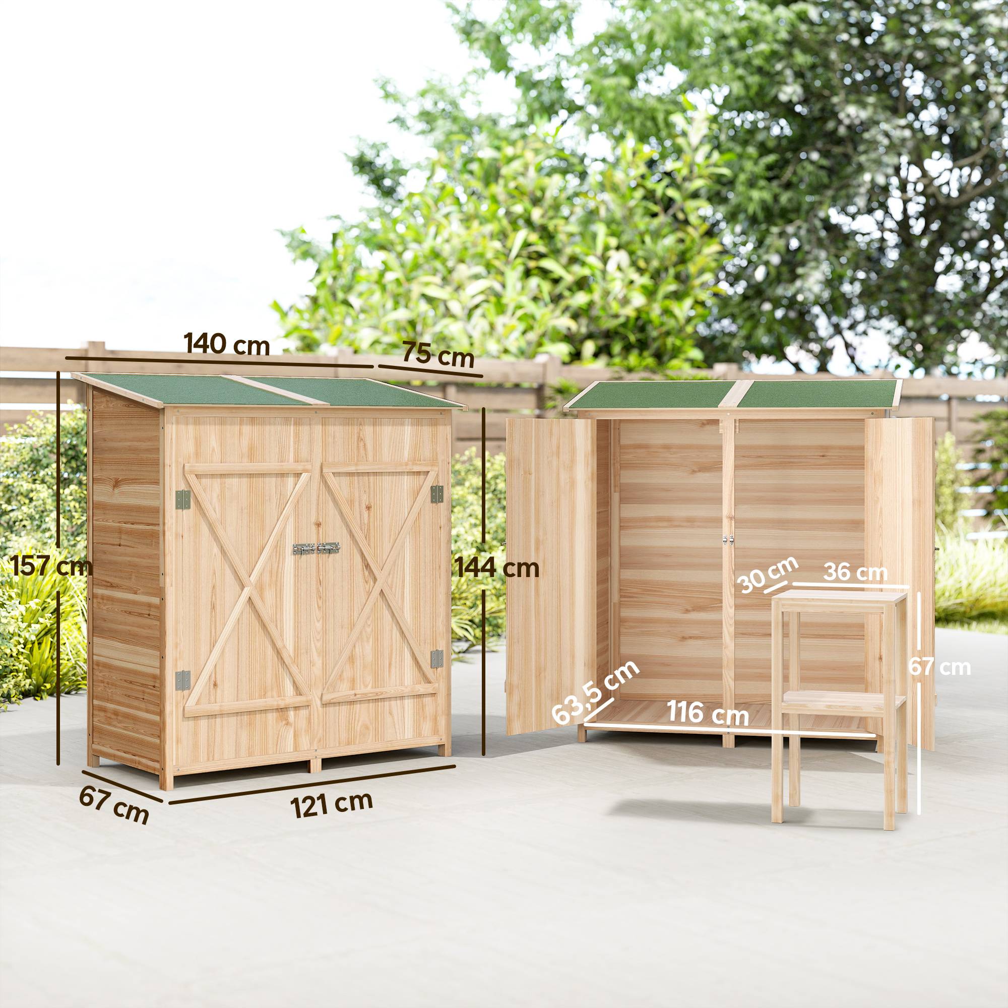 ComfortXL - Abri de jardin épicéa 2 portes toit bitumé rangement extérieur 140x75x157cm - ComfortXL Outdoor Living - Image 5